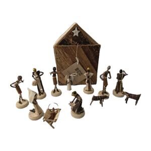 Nativity Scene Set Hand Made In Kenya Africa Banana Fiber 13 Piece Natural